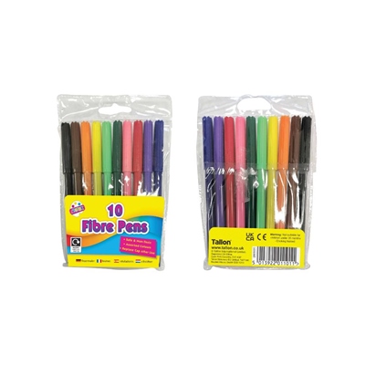 10 fine tip Fibre Colouring Pens