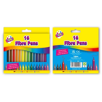16 fine tip Fibre Colouring Pens