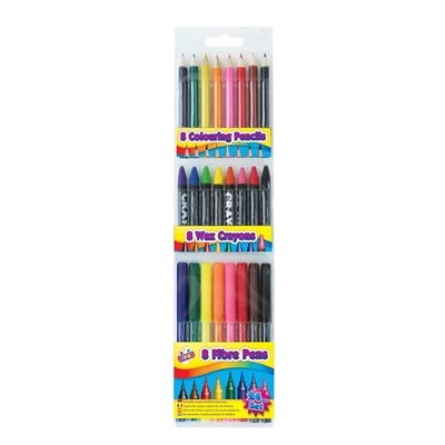 24 Piece Colouring 8 pencil, 8 crayon, 8 pen