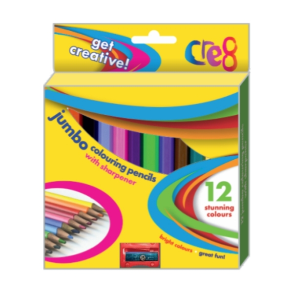 Jumbo Colouring Pencils with Sharpener, 12pk