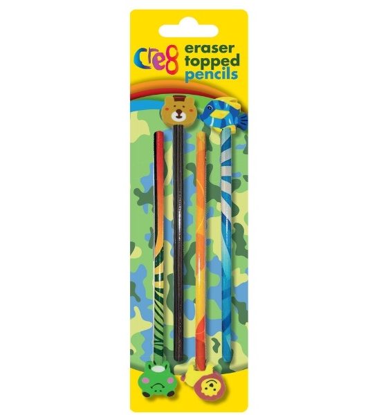 Boys Eraser Topped Pencils, 4pk