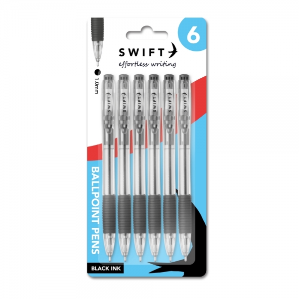 Retractable Ballpoint Pens 6pk Black