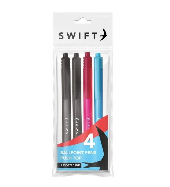 Tinted Retractable Pens, 4pk Assorted