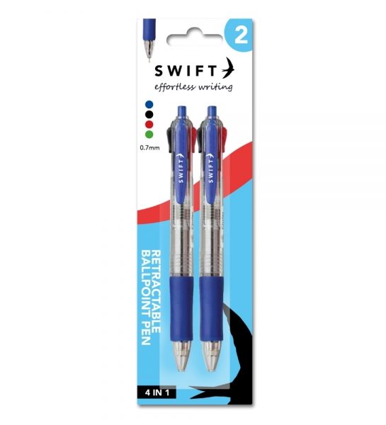 4 Colour Retractable Ballpoint Pen, 2pk